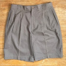 Vintage Mens Double Pleated Dress Shorts Size 32 Waist Taupe Gray Linen/Cotton