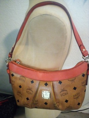 Authentic MCM Visetos Classic orange leather Medium Shoulder bag in Woman