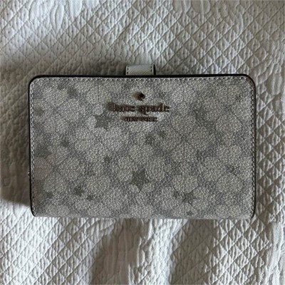kate spade new york Silver/Gray Star Print Bifold Zip-Around Wallet Card ID