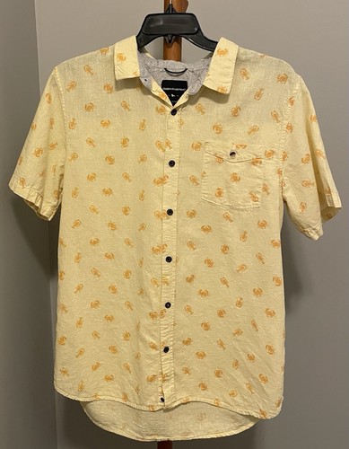 Men’s XL Modern Amusement Linen / Cotton Crab/ Lobster Print Yellow SL Shirt