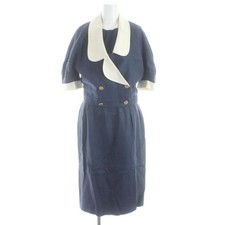 Chanel Vintage Set Jacket Sleeveless Dress Knee-Length Linen Gold Buttons 40
