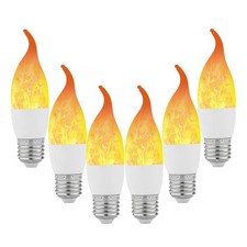6 Pack E26 Led Flame Effect Light Bulbs 3 Modes Flickering Flame Tip Candelabra
