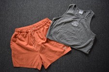 Gym Shark Crop Tank Top And Shorts Set Lot- Gray/Orange Gym Workout- Size Large