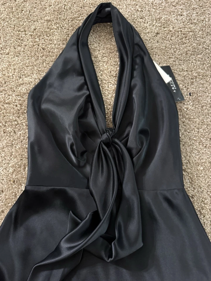 A.B.S вечер Allen Schwartz женщин черный атласный низкий вырез с бретелью через шею платье Sz 8 - новый - Изображение 2 из 4