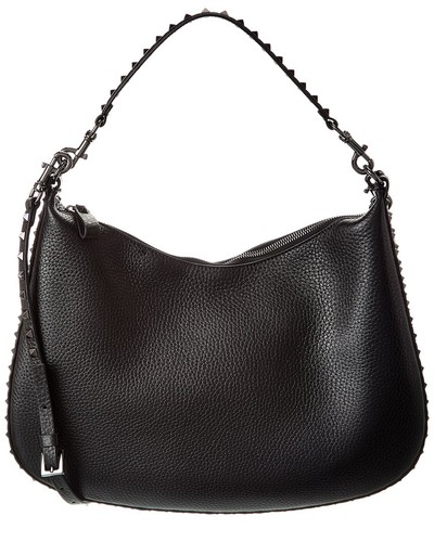 Valentino Rockstud Grainy Leather Hobo Bag Women's Black
