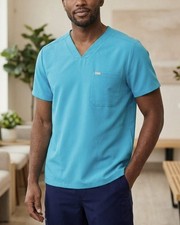 FIGS Men  s Technical Collection Scrub Top XL Teal V-Neck 3 Pocket TM6000