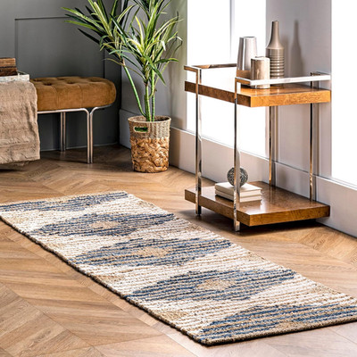 Hand-Braided Off-White Marla Denim & Jute Diamond Runner Rug, 2'6'' x 6