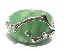 925 Silver Green Jadeite  Ring, Size M, 6.02g, 72D