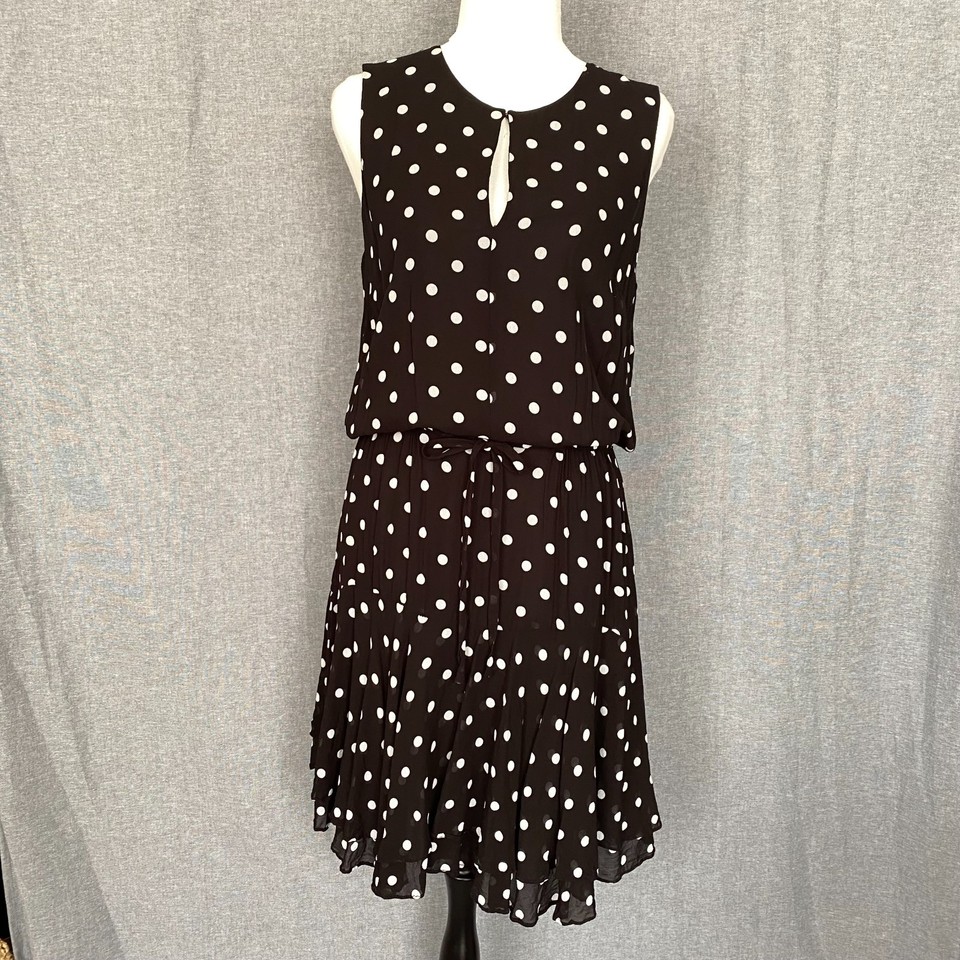 Witchery Womens 8 Polka Dot Chiffon Sleeveless Dress Black Party Event Work