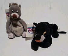 Vintage Disney Lot of 2 Beanie Plush Jungle Book Baloo & Bagheera w/ Tags 