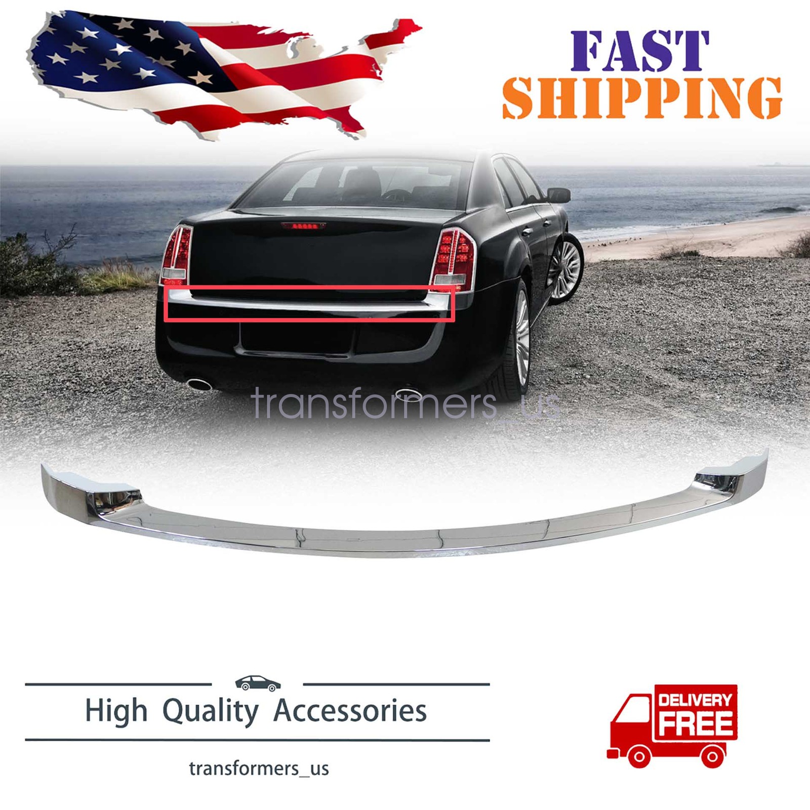 Bumper Trim For 2011-2014 Chrysler 300 Rear Chrome Molding 68127952AC