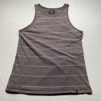 ONeill Mens Medium Tank Top Gray Striped Sleeveless Surf Shirt First In Last Out