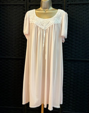 Vintage VANITY FAIR PINK NIGHTGOWN Large LACE Silky Nylon A-Line Flowy