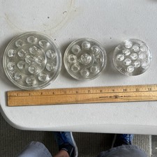 Lot of 3 Vintage Solid Clear Glass Round Flower Frogs 3 3.5 4.5