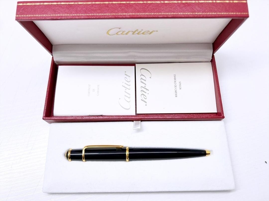 Cartier Diavolo Ballpoint Pen Black Gold Blue ST180003 W/ Box From
