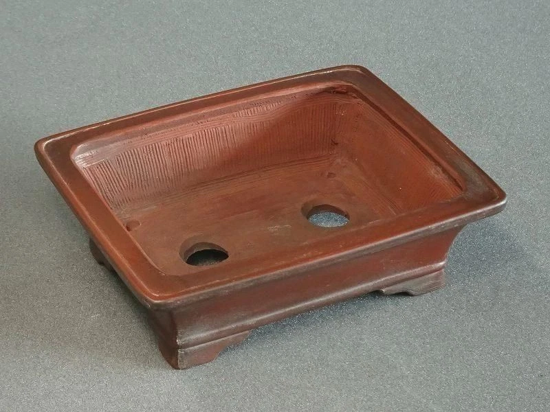 Japanese Bonsai Pot Tokoname BIGEI 6.5"(16.4cm) Brown Unglazed Rectangle G052 - Image 2 of 4