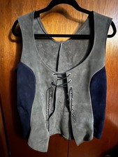 handmade Renaissance leather vest blue and gray adjustable ties