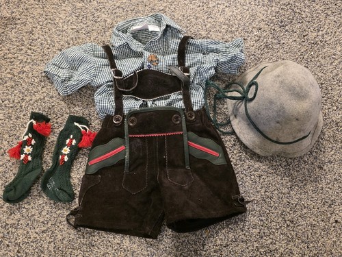 Boys Lederhosen Suede Leather Brown Peter’s Trachten Set Sz 80..12-24 Months 
