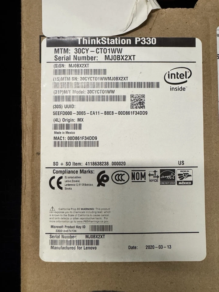 New Lenovo ThinkStation P330 64GB Ram 512GB SSD + 1TB HDD Intel i9 9th Gen P620 - Image 2 of 2