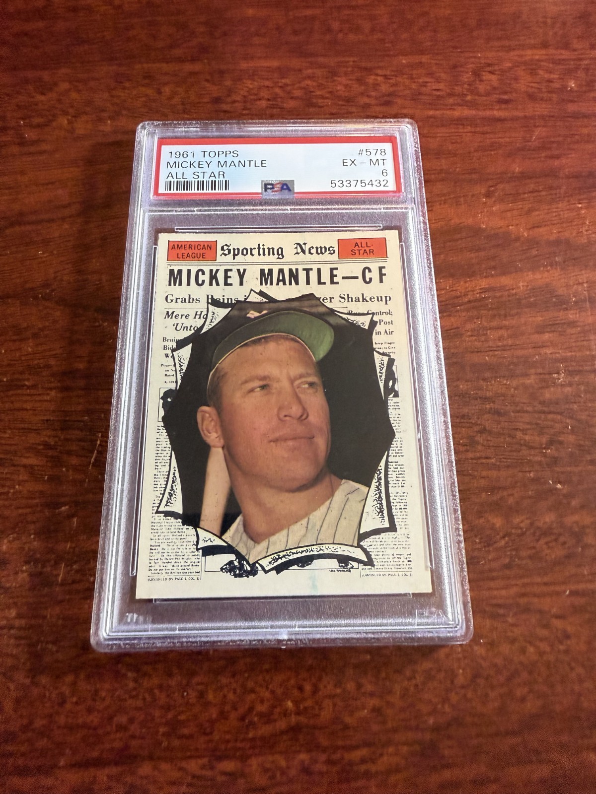 1961 Topps #578 Mickey Mantle HOF. PSA 6 EX/MT
