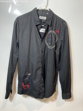 Desigual Mens Black Cotton Embroidered Long Sleeve Button-Up Shirt Size Large