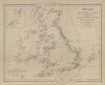 Wrackkarte der britischen Inseln - Royal National Lifeboat Institution 1896 Karte
