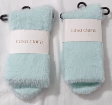 LOT OF 2 Casa Clara Dannika Ice Blue Fuzzy Comfy Socks O/S NEW