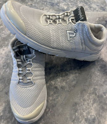 Propét W3239 Women's White Gray Mesh Athletic Sneakers Drawstring Low Top