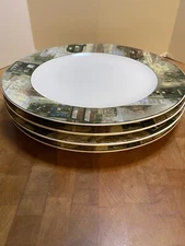 4 Sakura Stoneware 11" Dinner Plates In The Restaurant Row Pattern, Indonesia