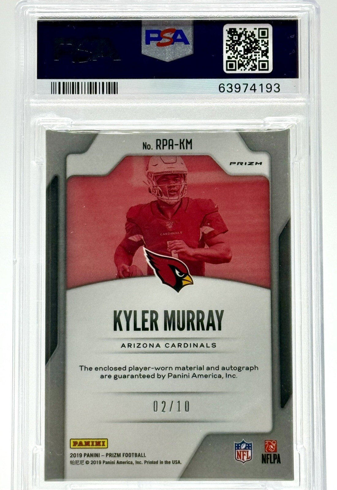 2019 KYLER MURRAY Prizm Rookie Patch Autograph GOLD /10 RPA Auto RC SSP PSA🔥📈 view 2