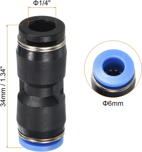 PATIKIL 1/4" a 6Mm Reductor Empuje para Conectar Montaje de Línea de Aire, Paquete de 5 Rectos - Imagen 2 de 12