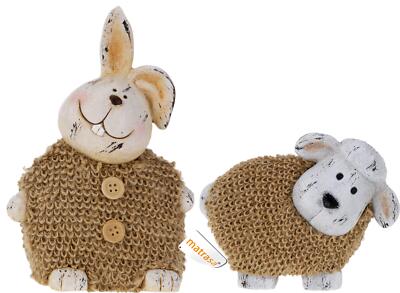 Hase oder Schaf aus Porzellan mit Fell - Osterhase Osterlamm Osterdeko Ostern