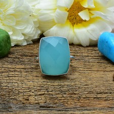Dazzling Aqua Chalcedony Gemstone 925 Sterling Silver Handmade Ring All Size