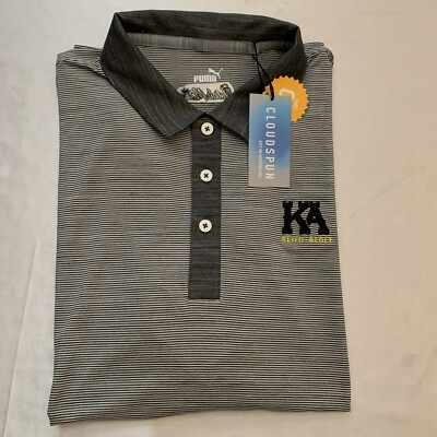 Puma Golf Polo Shirt Mens Size Large Cloudspun Gray Striped UPF 40 New NWT