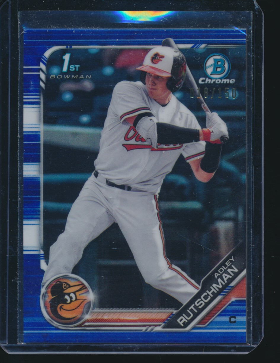 ADLEY RUTSCHMAN 1st 2019 Bowman Chrome Draft BLUE REFRACTOR #/150 ORIOLES RC