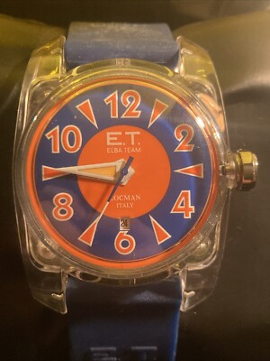 LOCMAN ELBA TEAM QUARTZ WATCH BLUE RUBBER BAND DATE ITALY REF. 330 NEW BATTERY