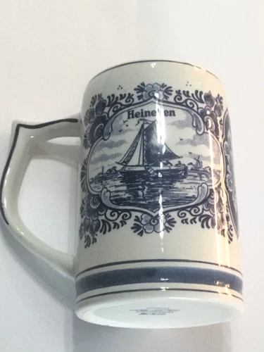 1978 HEINEKEN Ceramic Mug Delftblue Holland Sailboat/Windmill Hand Paint Signed