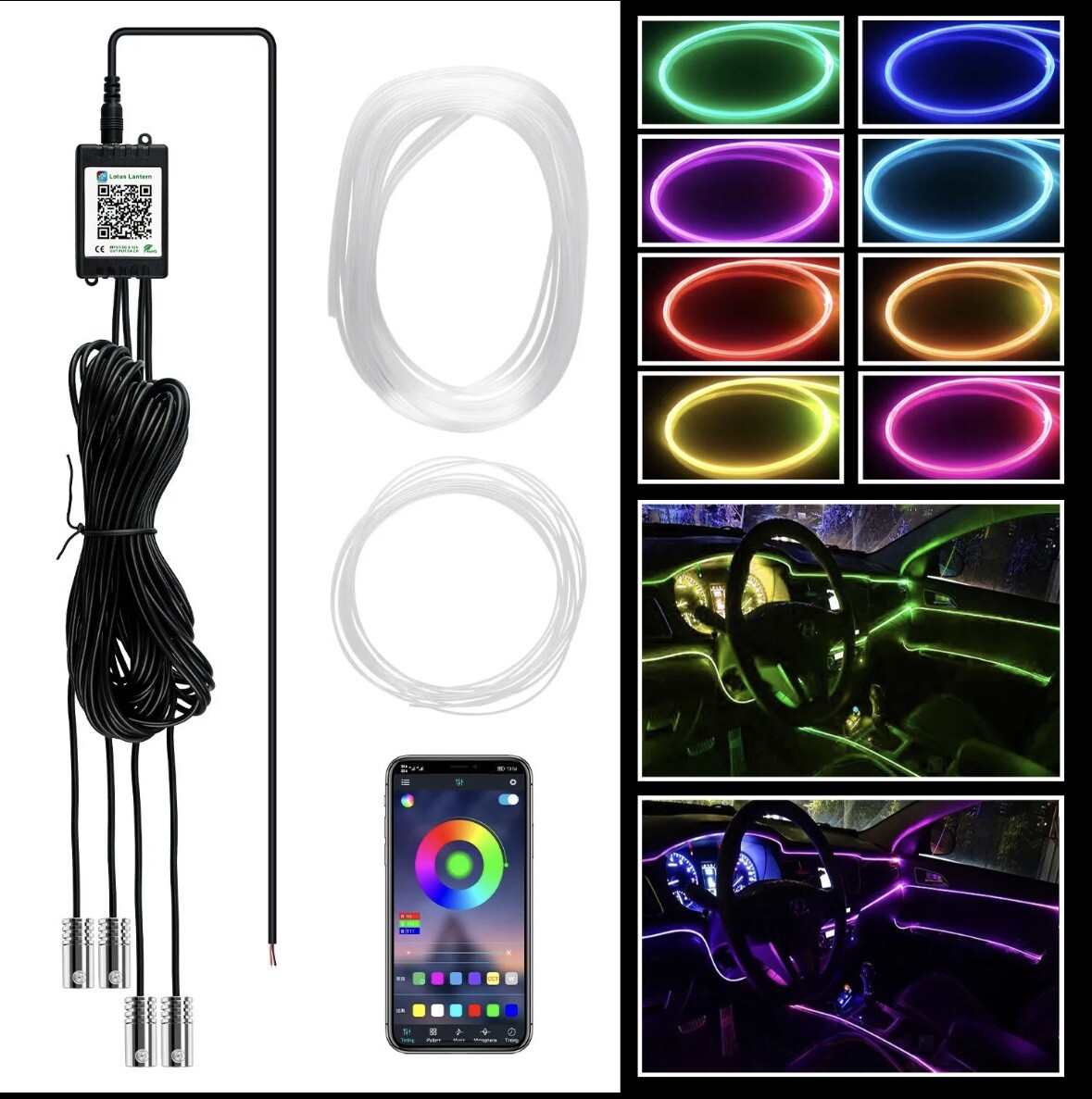RGB LED Car Fiber Optic Interior Lamp Decor Ambient Light Strips App