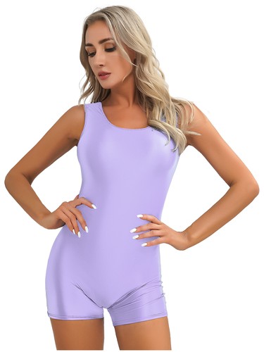 Womens Bodysuit Shiny Glossy One-Piece Workout Sport Leotard Stretchy Swimwears - Picture 30 of 139