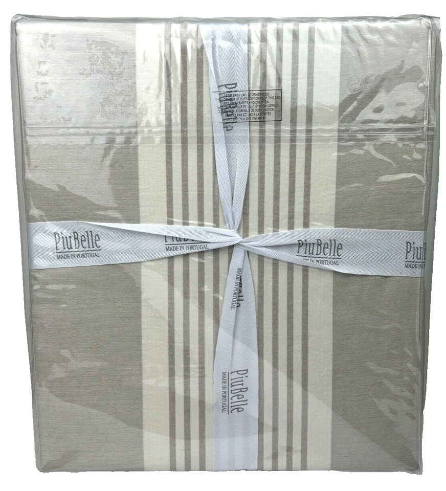 Juego de Funda Nórdica PiuBelle Queen Algodón Beige Marfil Rayas Hecho en Portugal Foto 2 de 4