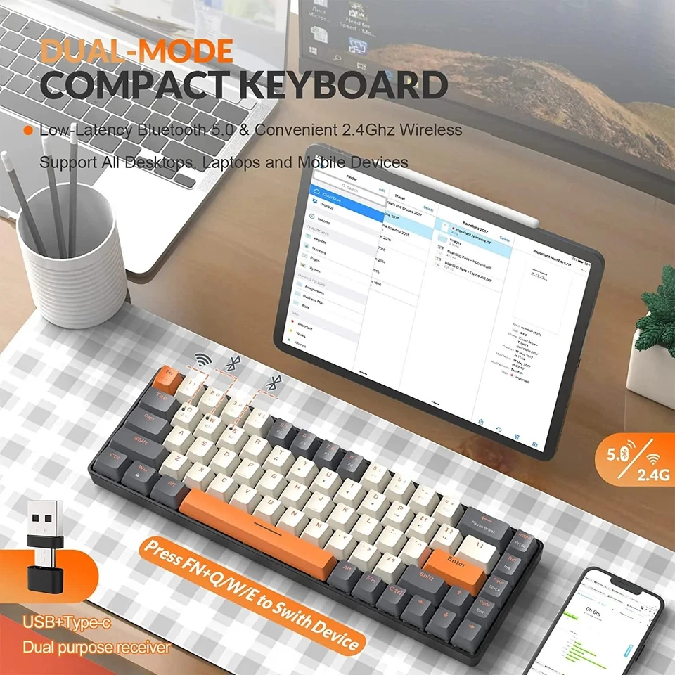 60% drahtlose mechanische Tastatur Bluetooth Dual-Modus Hot-Swap-Mini 68-Keys - Bild 3 von 4