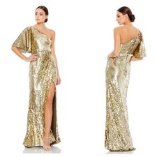 Mac Duggal Embellished Cap Sleeve Cowl Neck Trumpet Gown Golden Size 6 NWT