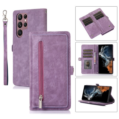 For Samsung Galaxy S24 Ultra S23 FE S22 Leather Zipper Wallet Phone Case Cover