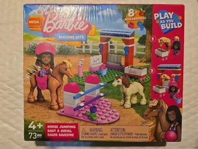 Mega Bloks Barbie Horse Jumping Building Blocks Set 73 PCS Construx Doll Figure
