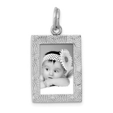 Sterling Silver 925 Polished Textured Picture Frame Charm Pendant 0.99 Inch