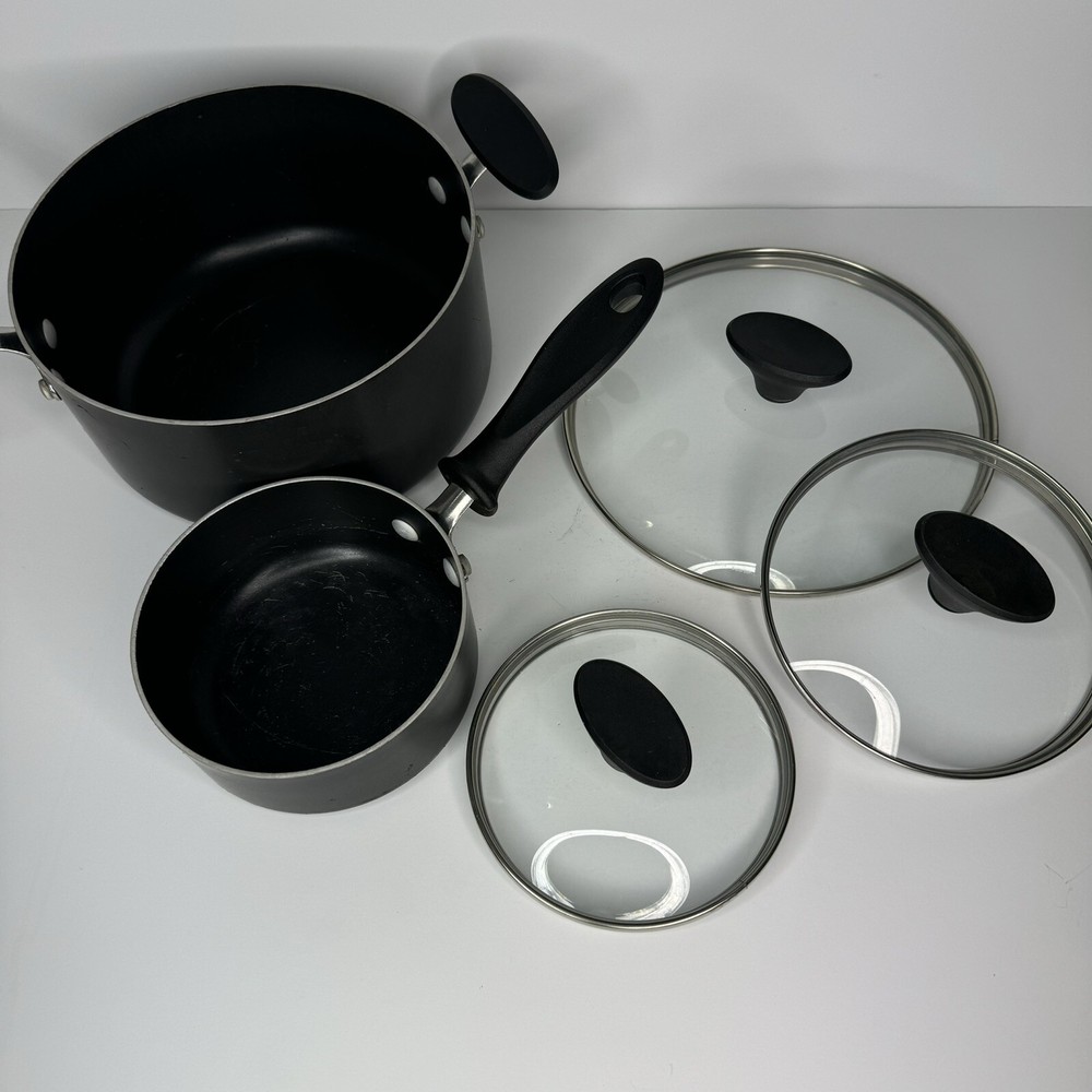 Farberware Nonstick Cookware Set of 2 Pots and 3 Glass Lids!