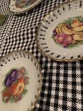 2 Pretty Porcelain Small 5” Serving/Display Dish~Fruit~Reticulated~Gilt~Japan