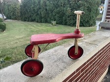 Antique Wood Tricycle For Children Three Wheel 20"L X 12"WX17"H Red  White