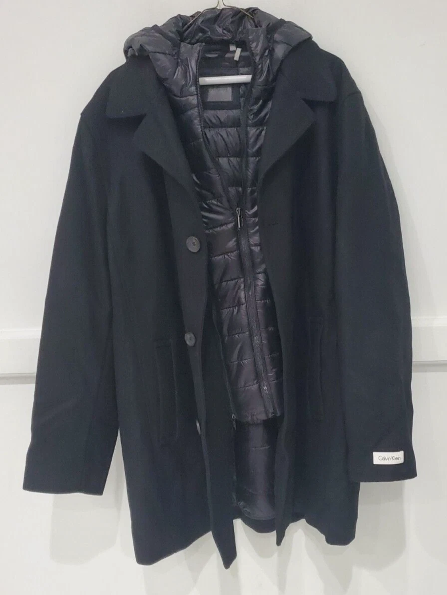 NWOT Calvin Klein Men's Artic Lined Overcoat Size L Black Winter Coat $350 i317