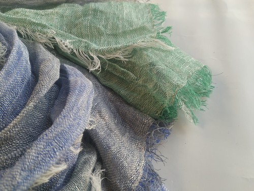 gauze flax designer 100% linen scarf frayed edges made of 4 panels multicolor - Picture 14 of 14